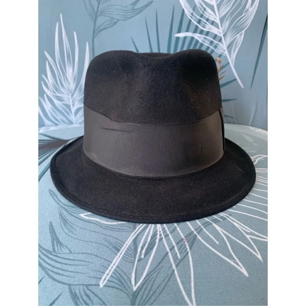 CITATION OF DISTINCTION VINTAGE black WOOL FELT FEDORA Hat Mens L